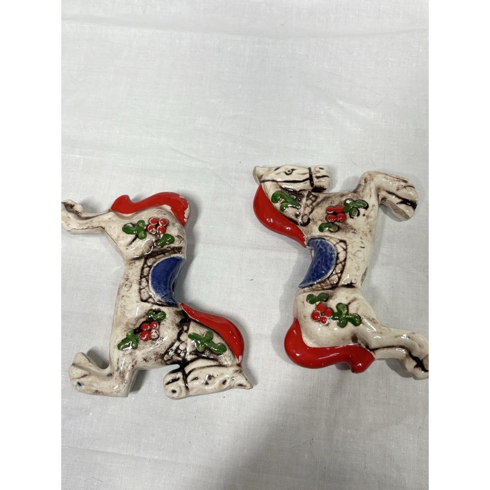 Lot 4 Vintage Gigi USA Ceramic‎ Horse Ornaments 3D Hand Painted Red Yellow Retro - Picture 7 of 15